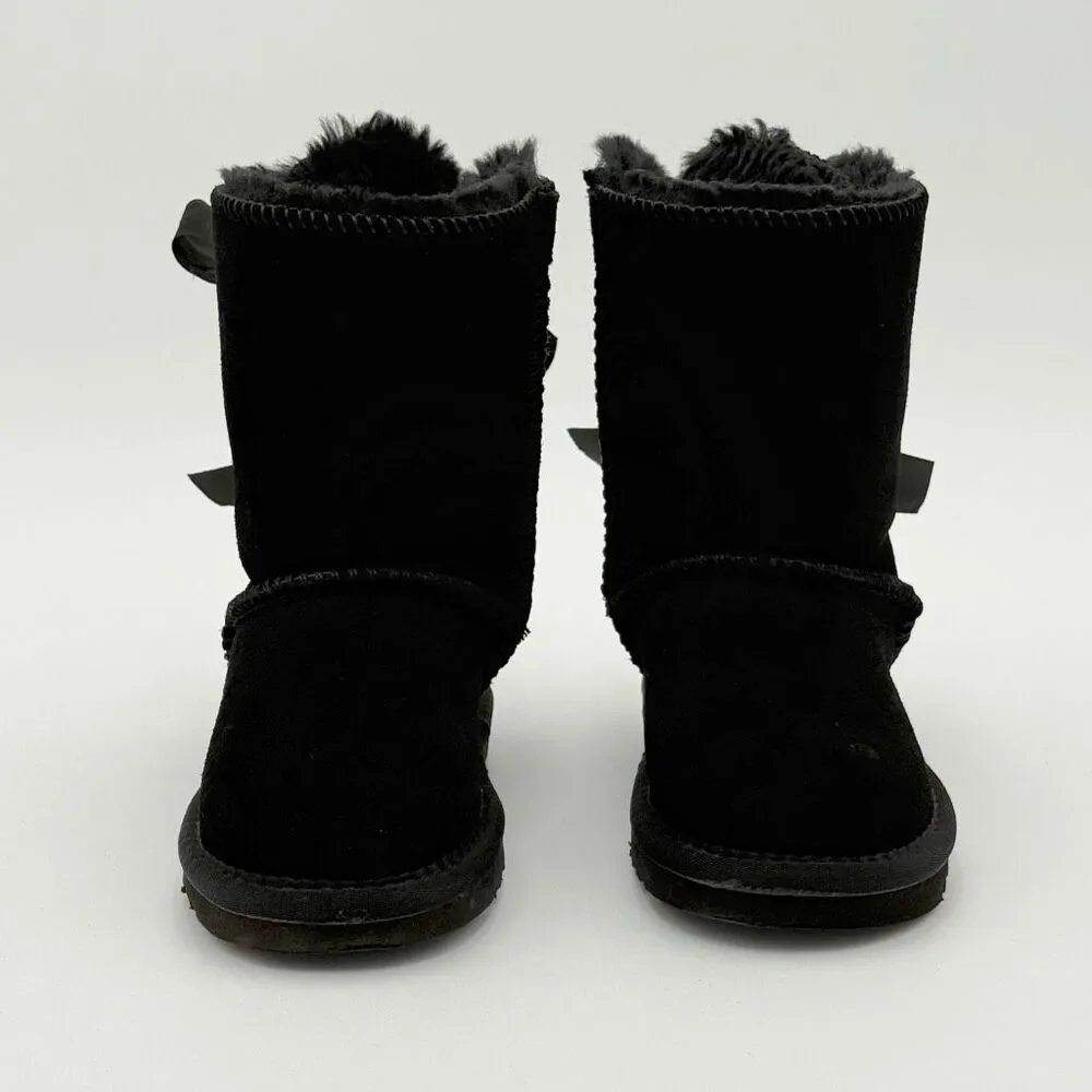 UGG Black Bailey Bow Sheepskin Winter Boots - Little Kids US Size